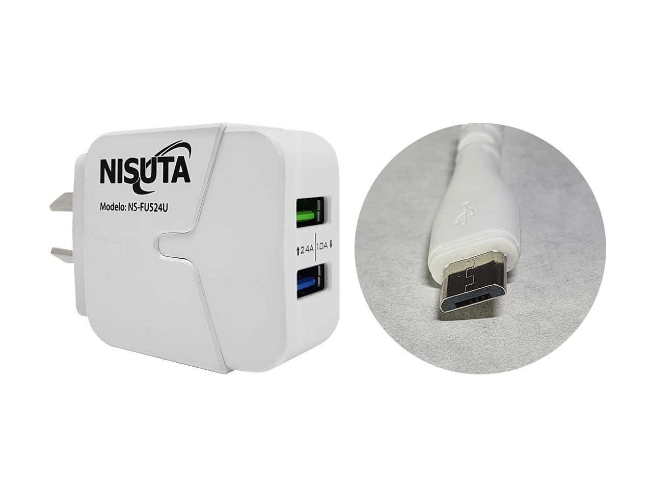 CARGADOR USB DE 2 PUERTOS Y 2.4A MICRO USB DE 1M